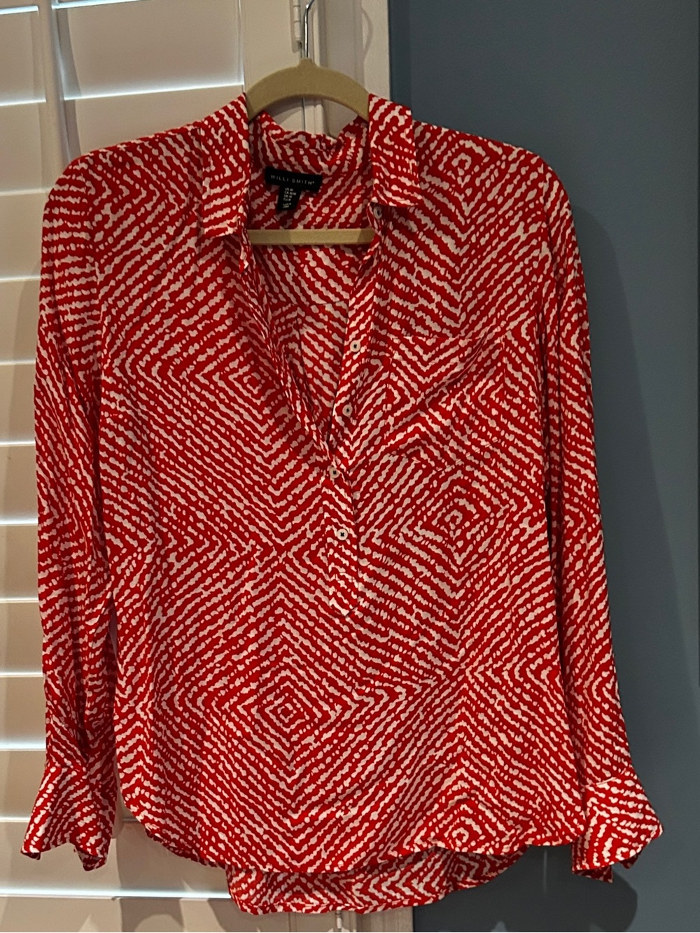Willi Smith Red & White Geometric Print Button-Front Shirt